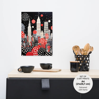 Stylish Polka Dot - The City Set - 3 Posters with Frame - Gallery Wall