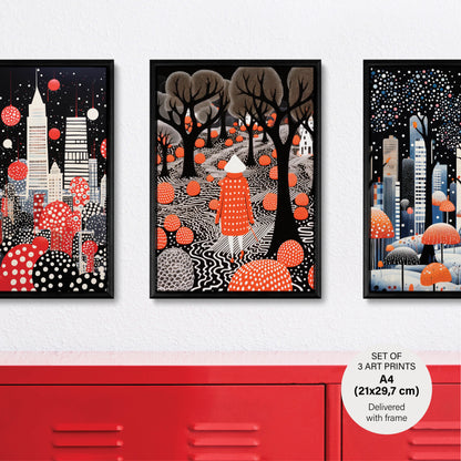 Stylish Polka Dot - The City Set - 3 Posters with Frame - Gallery Wall