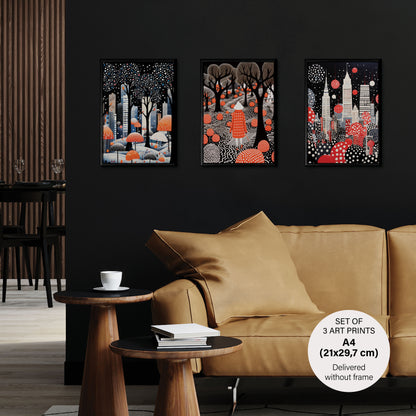 Stylish Polka Dot - The City Set - 3 Posters without Frame - Gallery Wall