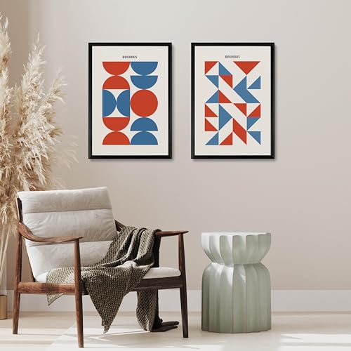 Studio Moien Bauhaus Vintage Poster Set - 2 Art Prints in Blue and Red - Wall Arts - Unframed 250 gsm Matt Museum Quality (DIN A3 (29.7 x 42 cm)