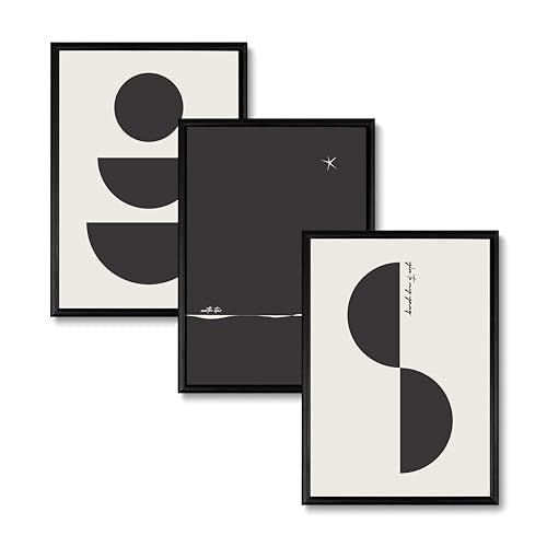 Studio Moien Abstract Black and White Vintage Nocturnal Poster Set - 3 Art Prints in Black, White, Beige - Wall Arts - Unframed 250 gsm Matt Museum Quality (DIN A3 (29.7 x 42 cm)