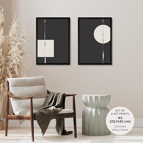 Studio Moien Abstract Black and White Vintage Poster Set - 6 Art Prints in Black, White, Beige - Wall Arts - Unframed 250 gsm Matt Museum Quality (DIN A3 (29.7 x 42 cm)