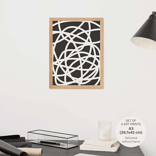 Studio Moien Abstract Black and White Vintage Poster Set - 6 Art Prints in Black, White, Beige - Wall Arts - Unframed 250 gsm Matt Museum Quality (DIN A3 (29.7 x 42 cm)