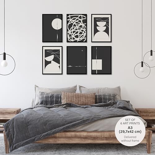 Studio Moien Abstract Black and White Vintage Poster Set - 6 Art Prints in Black, White, Beige - Wall Arts - Unframed 250 gsm Matt Museum Quality (DIN A3 (29.7 x 42 cm)