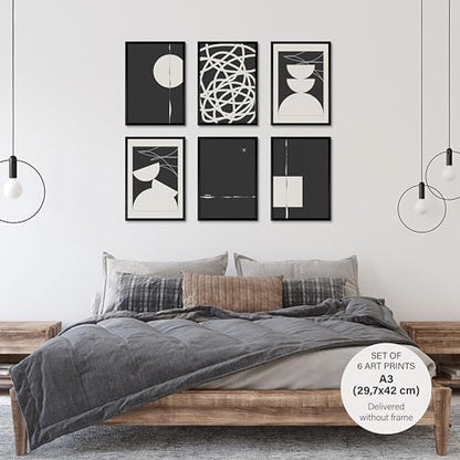 Studio Moien Abstract Black and White Vintage Poster Set - 6 Art Prints in Black, White, Beige - Wall Arts - Unframed 250 gsm Matt Museum Quality (DIN A3 (29.7 x 42 cm)