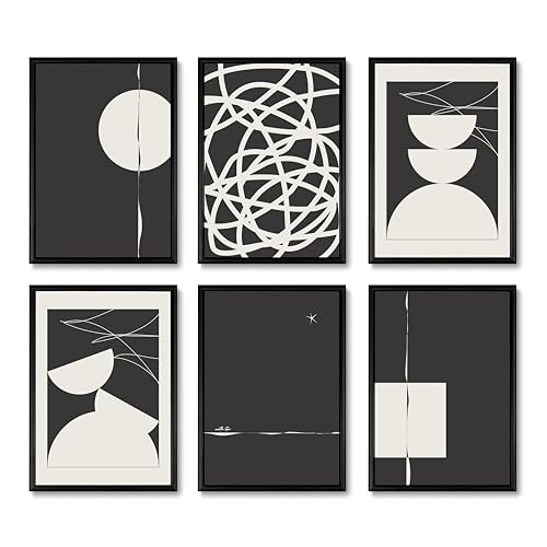 Studio Moien Abstract Black and White Vintage Poster Set - 6 Art Prints in Black, White, Beige - Wall Arts - Unframed 250 gsm Matt Museum Quality (DIN A3 (29.7 x 42 cm)