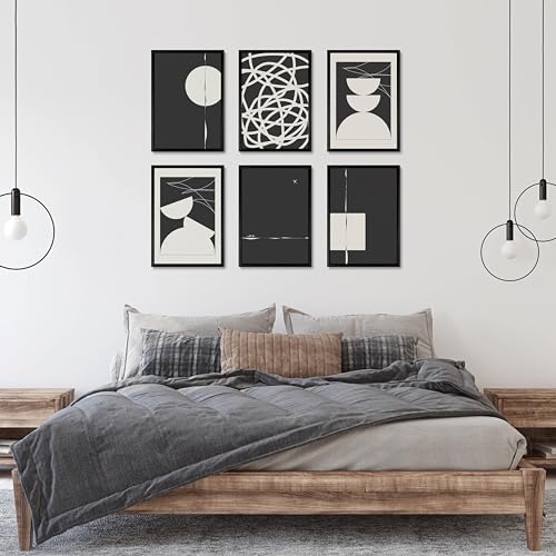 Studio Moien Abstract Black and White Vintage Poster Set - 6 Art Prints in Black, White, Beige - Wall Arts - Unframed 250 gsm Matt Museum Quality (DIN A3 (29.7 x 42 cm)