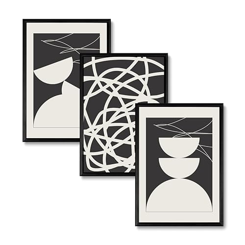 Studio Moien Abstract Black and White Vintage Sophistication Poster Set - 3 Art Prints in Black, White, Beige - Wall Arts - Unframed 250 gsm Matt Museum Quality (DIN A3 (29.7 x 42 cm)