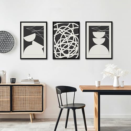 Studio Moien Abstract Black and White Vintage Sophistication Poster Set - 3 Art Prints in Black, White, Beige - Wall Arts - Unframed 250 gsm Matt Museum Quality (DIN A3 (29.7 x 42 cm)