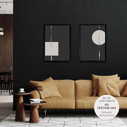 Studio Moien Abstract Black and White Vintage Statement Poster Set - 3 Art Prints in Black, White, Beige - Wall Arts - Unframed 250 gsm Matt Museum Quality (DIN A3 (29.7 x 42 cm)