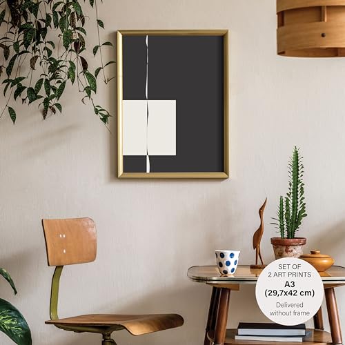 Studio Moien Abstract Black and White Vintage Statement Poster Set - 3 Art Prints in Black, White, Beige - Wall Arts - Unframed 250 gsm Matt Museum Quality (DIN A3 (29.7 x 42 cm)