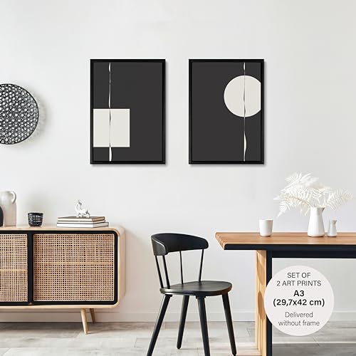 Studio Moien Abstract Black and White Vintage Statement Poster Set - 3 Art Prints in Black, White, Beige - Wall Arts - Unframed 250 gsm Matt Museum Quality (DIN A3 (29.7 x 42 cm)