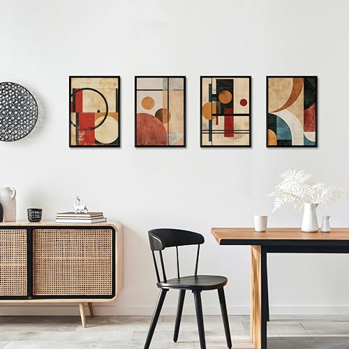 Studio Moien Bauhaus Boho Vintage Poster Set of 4 Posters in A4 Format for Bedroom, Living Room, Kitchen or Bathroom