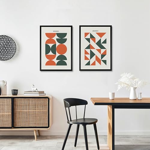 Studio Moien Bauhaus Poster Set - Set of 2, 250 gsm Museum Quality Paper, Perfect for Modern and Vintage Home Design (Orange.Framed)