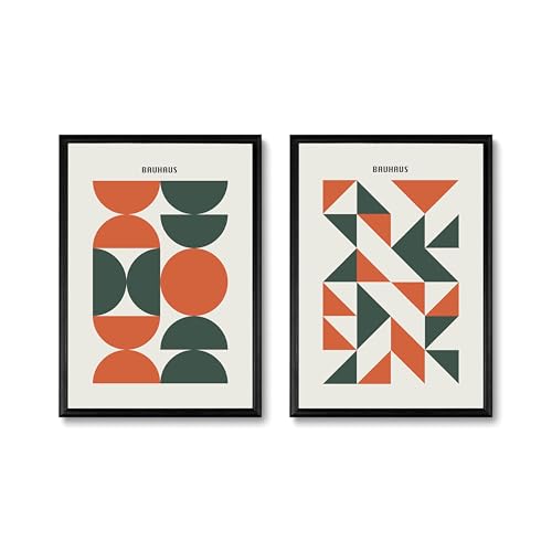 Studio Moien Bauhaus Poster Set - Set of 2, 250 gsm Museum Quality Paper, Perfect for Modern and Vintage Home Design (Orange.Framed)