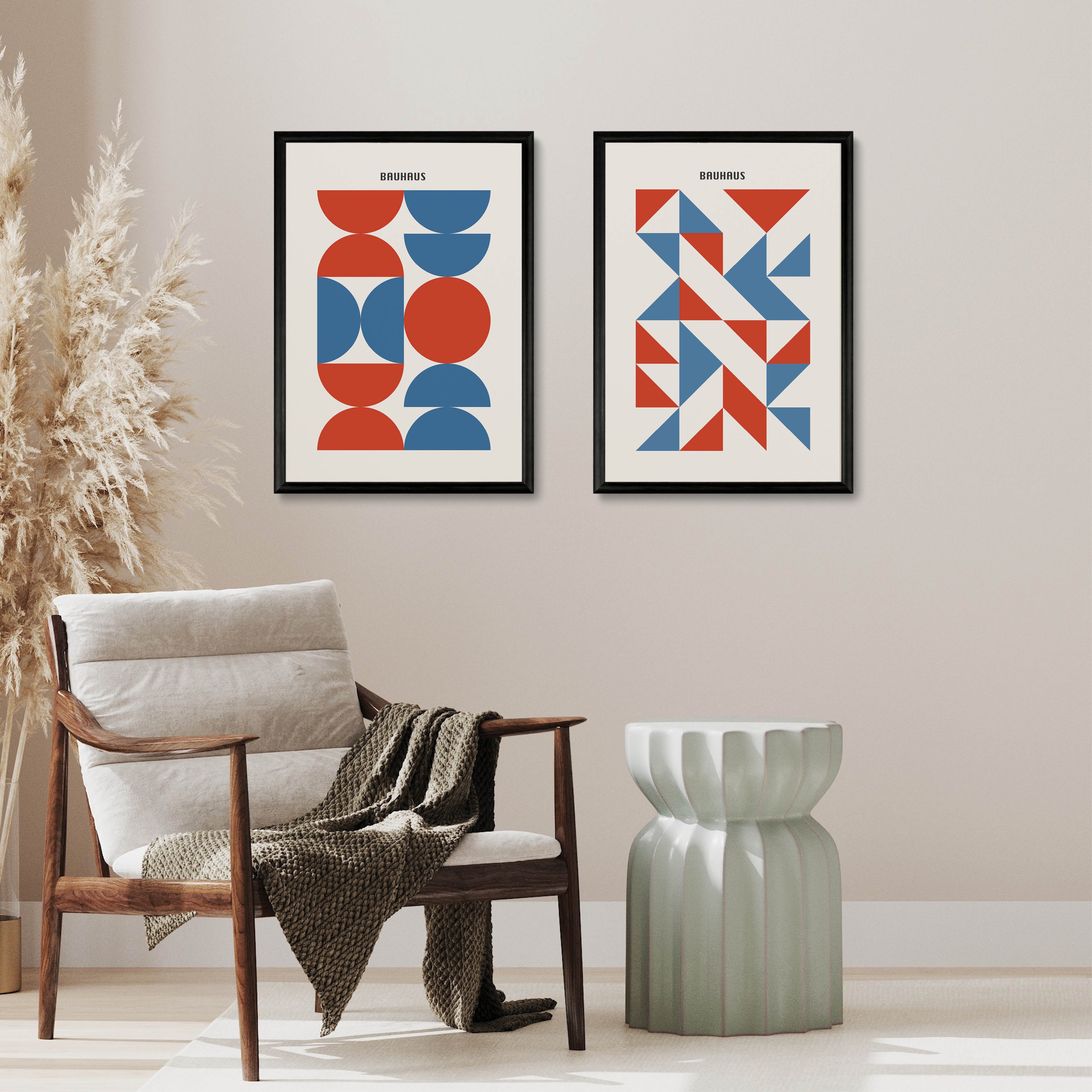 Modern Blue Bauhaus Poster Set
